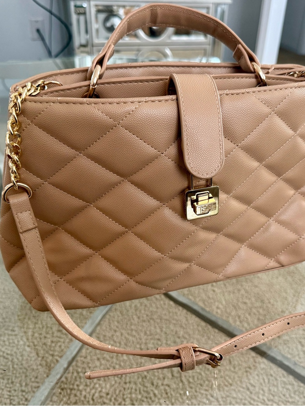 Bebe Quilted Top-Handle Lyla Caviar Shoulder Bag